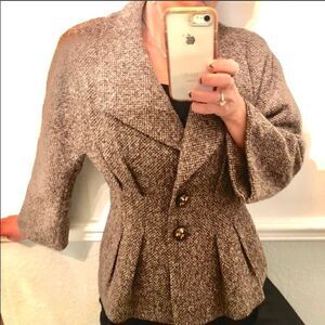 ESCADA TWEED 3/4 SLEEVE FITTED SWING JACKET